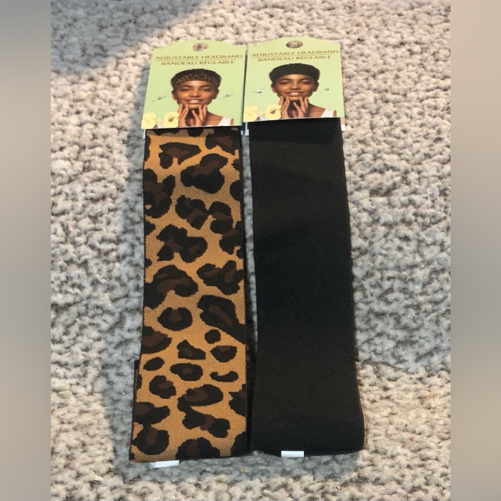 Adjustable Headband, Wig, Edge Band Black & Leopard One size (Set Of 2)